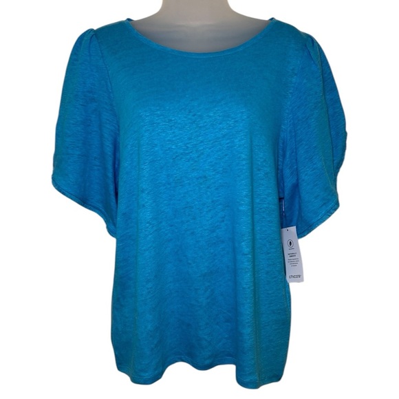 Chicos Linen Flutter Sleeve Tee Size M - Picture 2 of 9
